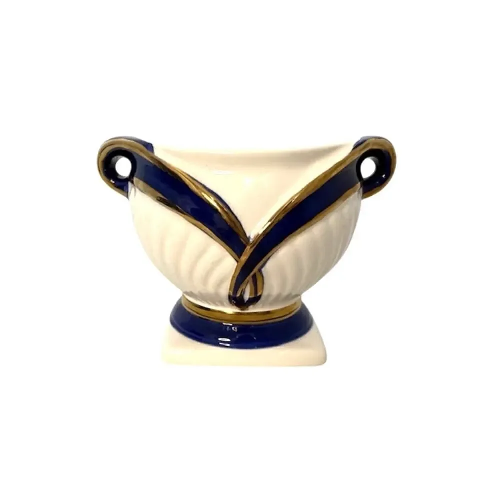 Jakubo Vase Urn White With Blue and Gold 3.25